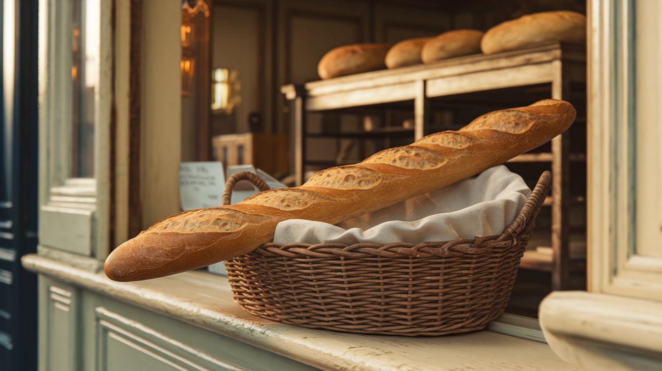 Fresh baguettes at the boulangerie window