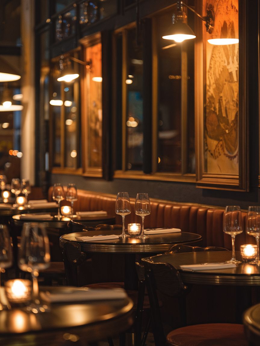 Warm candlelit bistro dining atmosphere